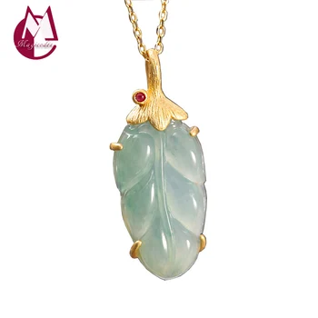 

Leaf Emerald Necklace Pendant Pure 925 Sterling Silver Inlaid With Natural Stones Jade Women Fine Jewelry Bijoux Femme 2020 P02