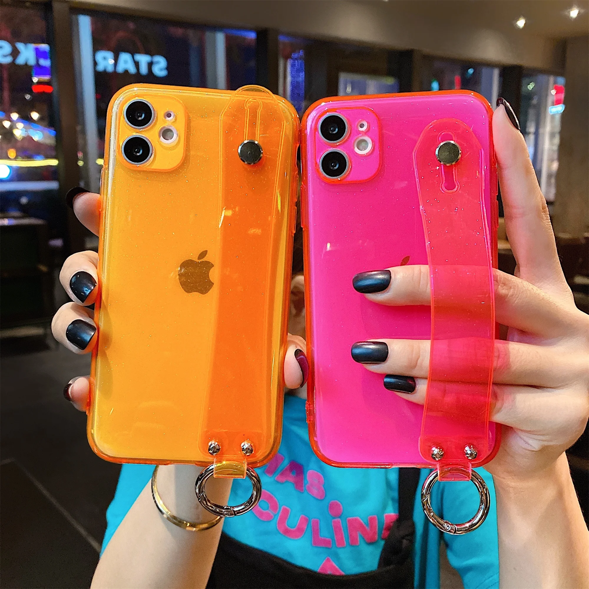 Wrist Strap Transparent Glitter Holder Phone Case for IPhone 11 Pro X XR XS MAX 6 6s 7 8 Plus SE2020 Soft Silicone Cover | Мобильные