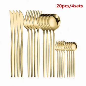 

Golden Cutlery Stainless Steel Tableware Set Forks Knives Spoons Gold Complete Dinnerware Set Fork Spoon Knife Set Dinner