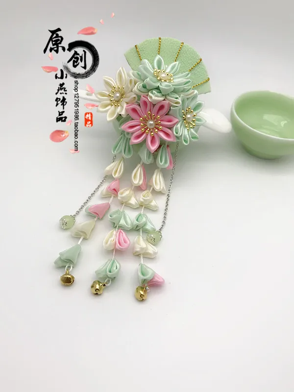 Японский винтажный ручной работы веер гейши цветок красный заколка для волос шпилька аксессуары для японской одежды firkete/Horquilla