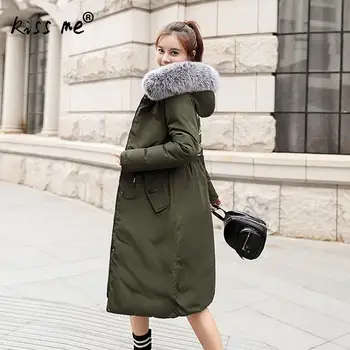 

Solid Waist Control Women Winter Outdoor Down Coat Hooded Thermal Down Jacket Mid-Long Warm Windproof Cotton Clothes Female
