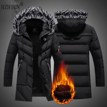 

Winter Long Parkas Men Cotton Padded Brand Clothing Fashion Casual Slim Thick Warm Mens Coats Fur Hooded Overcoats Male Clothes