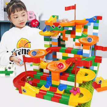 

Big Size Marble Race Run Maze Ball Track DIY Building Blocks Sets Duplo Friends Funnel Slide Bricks Education Toys for Children