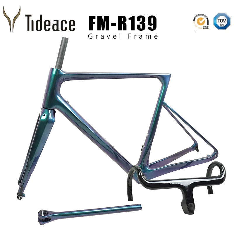chameleon one color Обновленная плоская рама для гоночного велосипеда T1000 из углеродного волокна, велосипедная Рама велокросса, включая руль - Цвет: chameleon one color