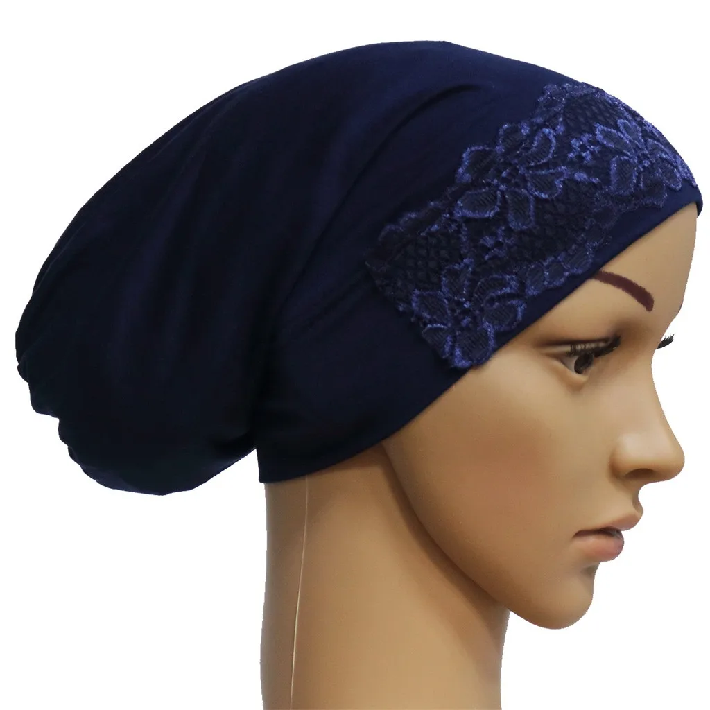 Dark Blue SAGACE, высокое качество, мусульманский женский растягивающийся эластичный ремешок, хлопковая дышащая шляпа, кружевные женские аксессуары для волос, шарф, головной убор - Цвет: Dark Blue