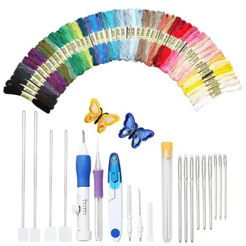 

Magic Embroidery Pen Punch Needle, Embroidery Pen Set Craft Tool Including 50 Color Threads for Embroidery Threaders Knitting Se