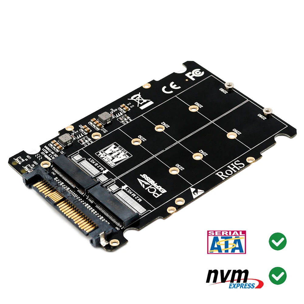 M.2 SSD to U.2 Adapter 2in1 M.2 NVMe and SATA-Bus NGFF SSD to PCI-e U.2  SFF-8639 Adapter PCIe M2 Converter for Desktop Computers