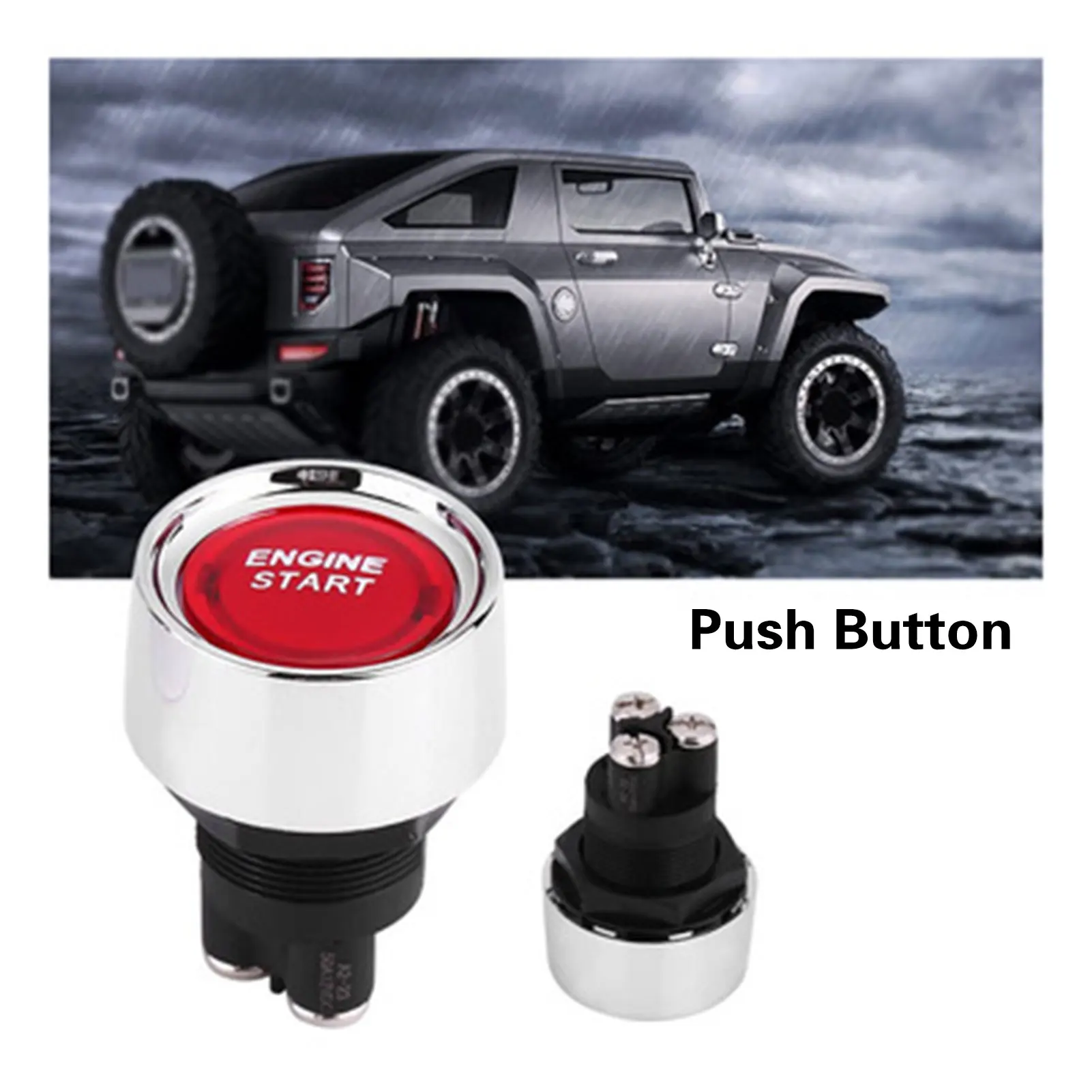DC12-24V Car Engine Start Push Button Ignition Reset Switch Off-ON Blue 