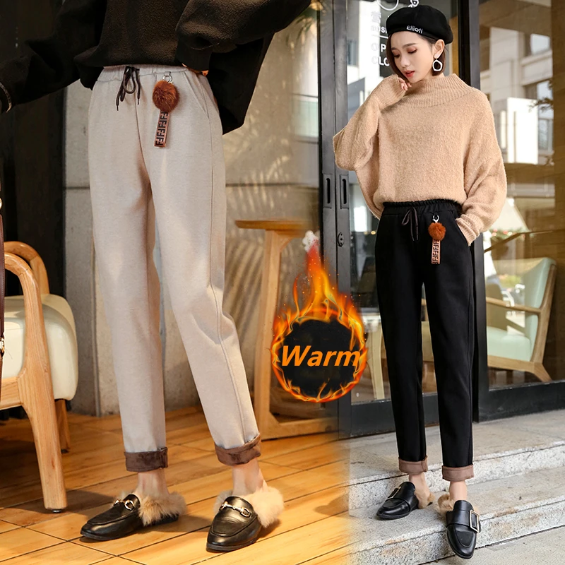 

Winter Pants Women Plus Velvet Thicken Pants Autumn Loose Harem Pants Elastic Waist Casual Pants Thickened sports Pants Trouser