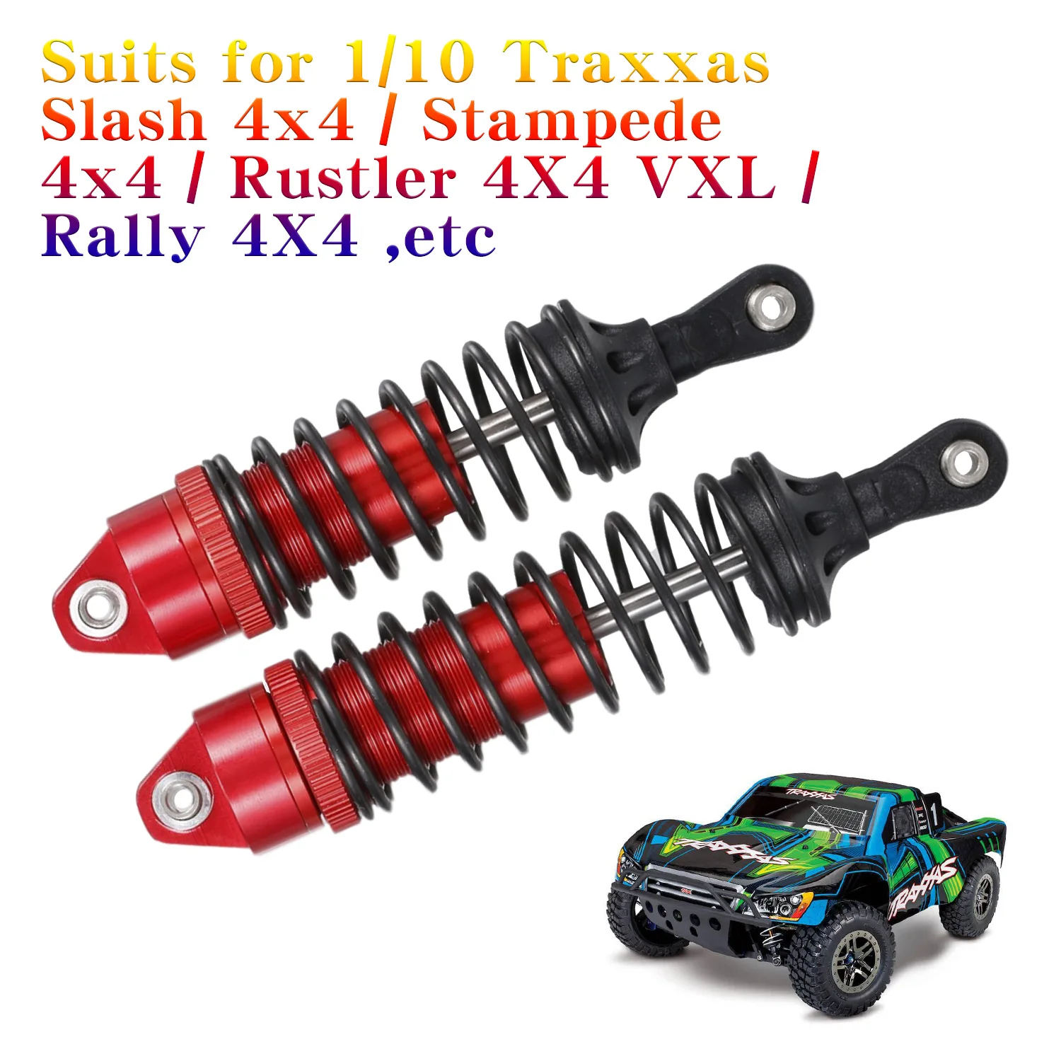 4PCS Treehobby Aluminum Alloy Front & Rear Shock Absorber Spring Adjustable for 1:10 SLA014 SLA015 Traxxas Slash 4WD Spare Part RC Car Replacement Hop-Up Color: Red 