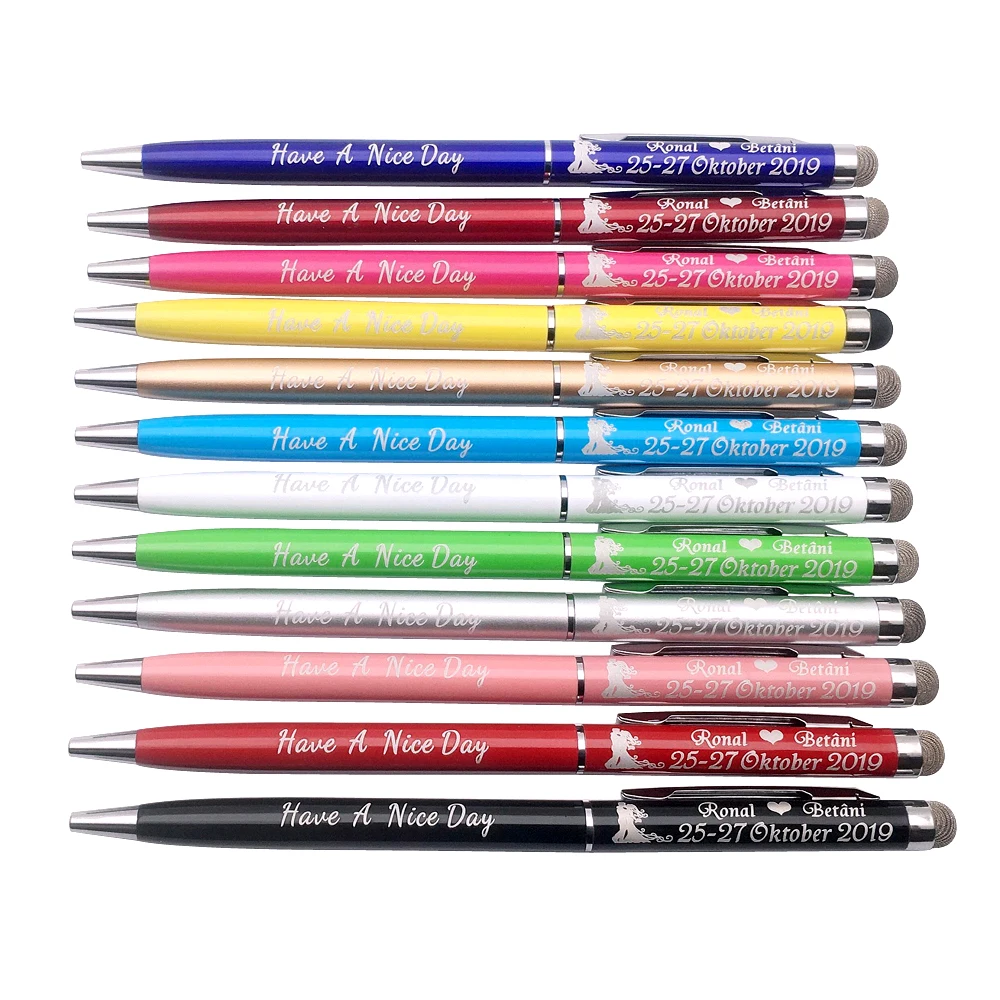 Buena Compra 50 unids/lote Mini Metal pantalla táctil capacitiva de microfibra de Stylus de bolígrafo de regalo de pluma para apple iPad iPhone libre logotipo personalizado Yl3GdWWX