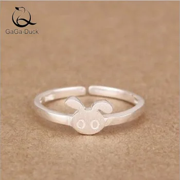 

New Fashion Jewelry Simple 925 Sterling Silver Creative Animal Cute Smll Rabbit Exquisite Women Opening Ring R197