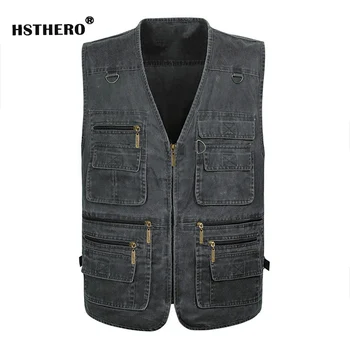 

Bigger Size Cotton Men's Vest Photographer Shoot Male Multi Pockets Waistcoat Mens Sleeveless Vest Fishing Tops Father Gift 7XL