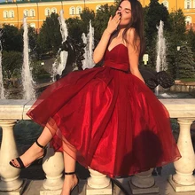 Дизайн милое органза бургундское платье выпускного вечера чай Длина бальное платье платья на выпускной, вечер встречи выпускников