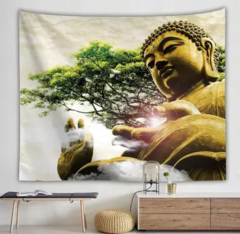 

Religion Culture Hanging Wall Tapestry Buddha Wall Carpet Headboard Dorm Hippie Psychedelic Tapestry Tree Landscape Boho Decor