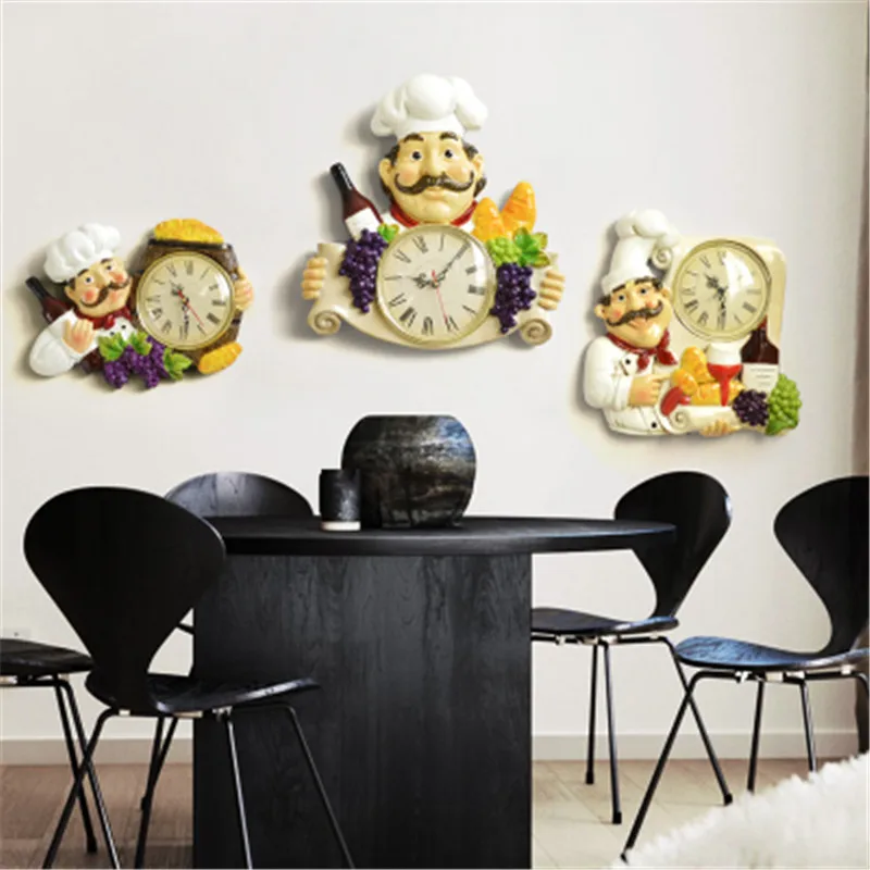 

American Countryside Personality Chef Wall Clock Creative Cookhouse Stereoscopic Mute Quartz Clock Cartoon Wall Hangings X2682