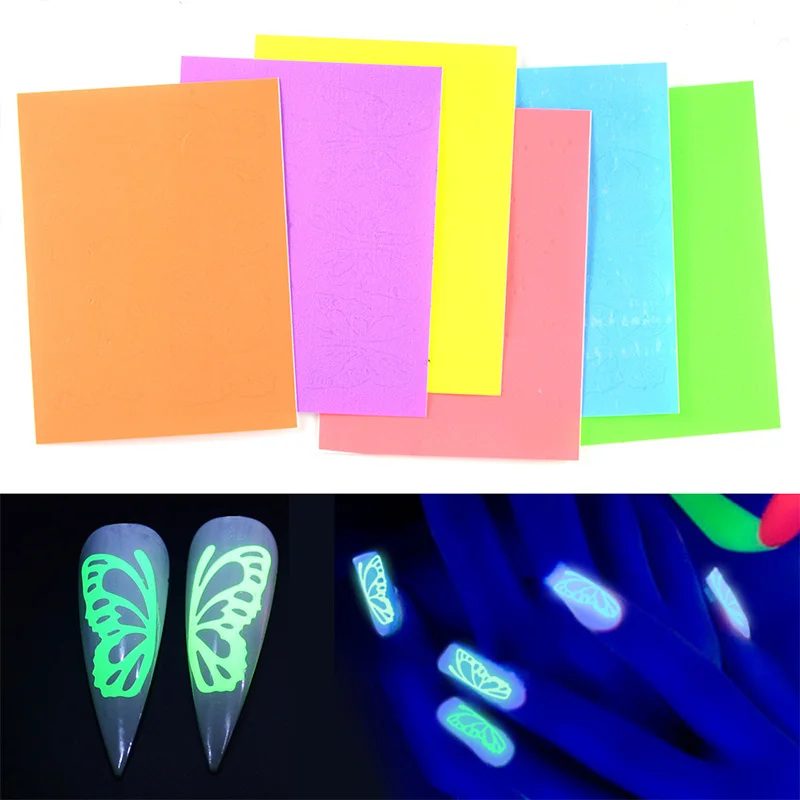 

1Set Fluorescent Butterfly Designs Nail Art Stickers Watermark DIY Colorful Tips Nail Decals Manicure Tool