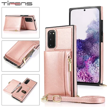 

Luxury Zipper Leather Case For Samsung Galaxy S9 S10 E S20 Ultra Note 8 9 10 Plus A90 5G Cards Stand Diagonal Phone Back Cover
