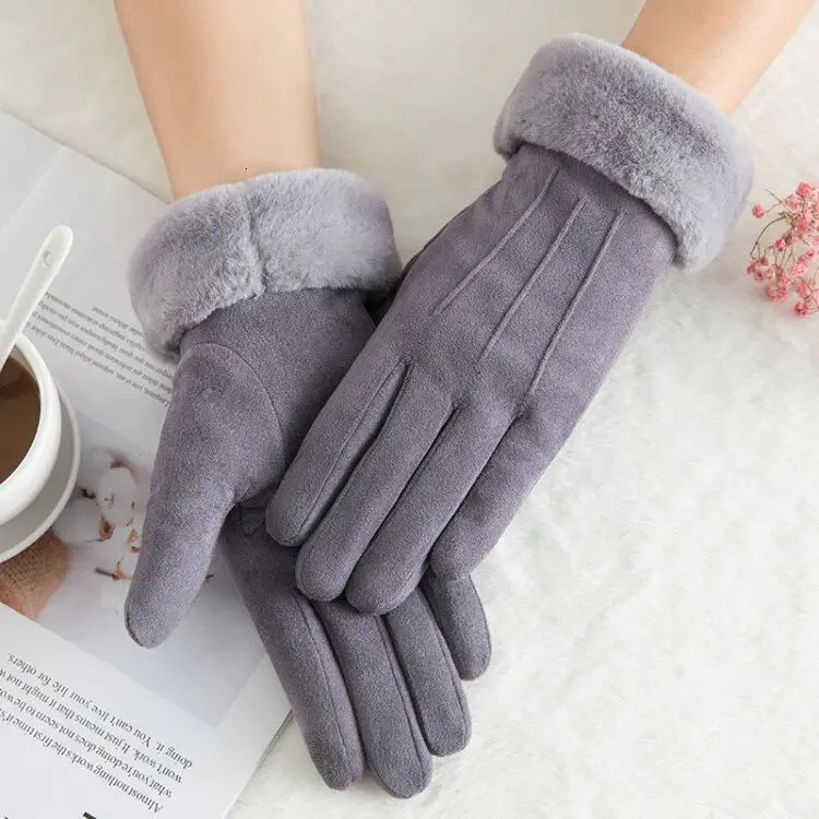 Сенсорный экран замшевые начинается с вышивкой уличные теплые перчатки зимние ветрозащитные двухслойная пушистый GlovesFashionable