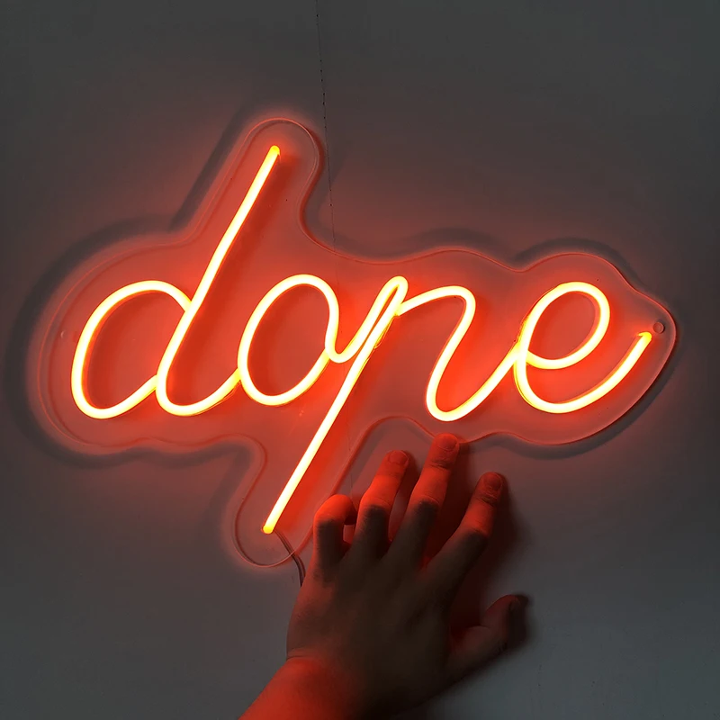 

Custom personalized dope neon sign 12V Transparen acrylic white light 3D flex led light home Ins wall decor