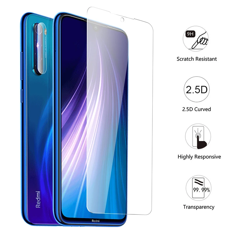 Защитное стекло 2 в 1 для Redmi 9A note 7 8 pro закаленное + пленка объектива камеры мягкая