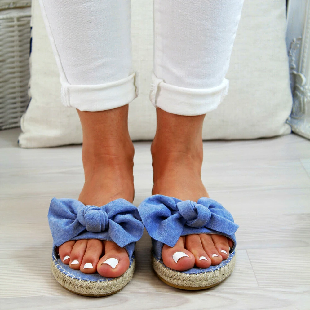 Summer Flat Sandals Bow-Knot Women Sandals Shoes Comfort Retro Anti-Slip Beach Shoes Platform Slide Plus Size Zapatos Mujer