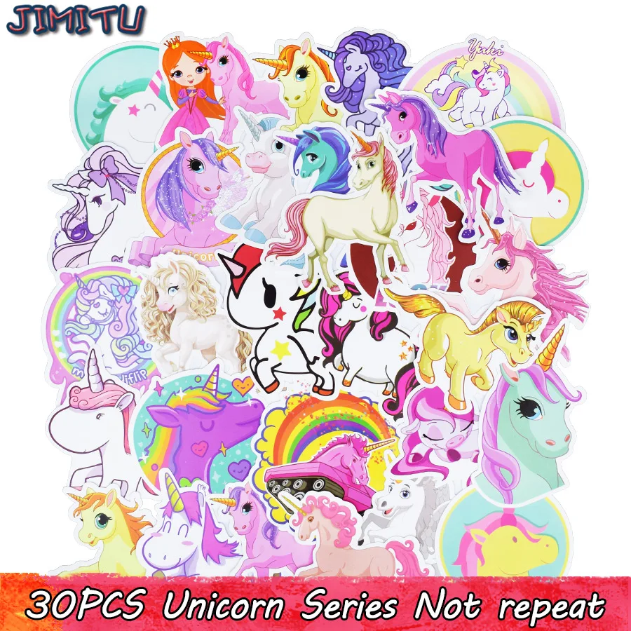 30 pièces mixte licorne mignon dessin animé autocollant rêve Anime enfants jouet autocollants pour bricolage ordinateur portable téléphone bagages Skateboard chambre autocollants (lot de 30)