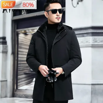 

Winter Jacket Men Real Rex Rabbit Fur Coat Duck Down Long Parka Jackets New Blouson Homme Hiver YA713 YY301