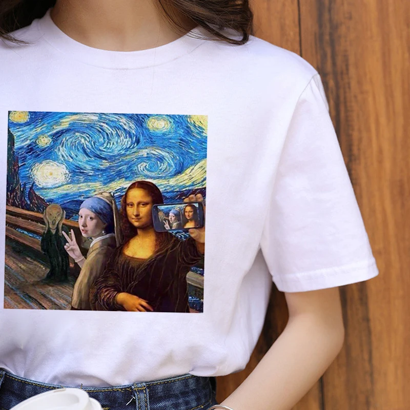 Новая футболка Mona Lisa Эстетическая Harajuku Женская Винтажная Футболка Ullzang 90s футболка в Корейском стиле футболка по индивидуальному заказу женские футболки