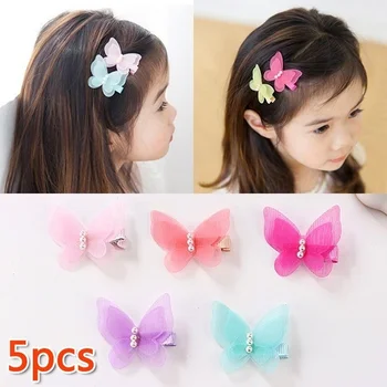 

5 Pcs Lovely Pearl Chiffon Bow Hair Clip Random Color
