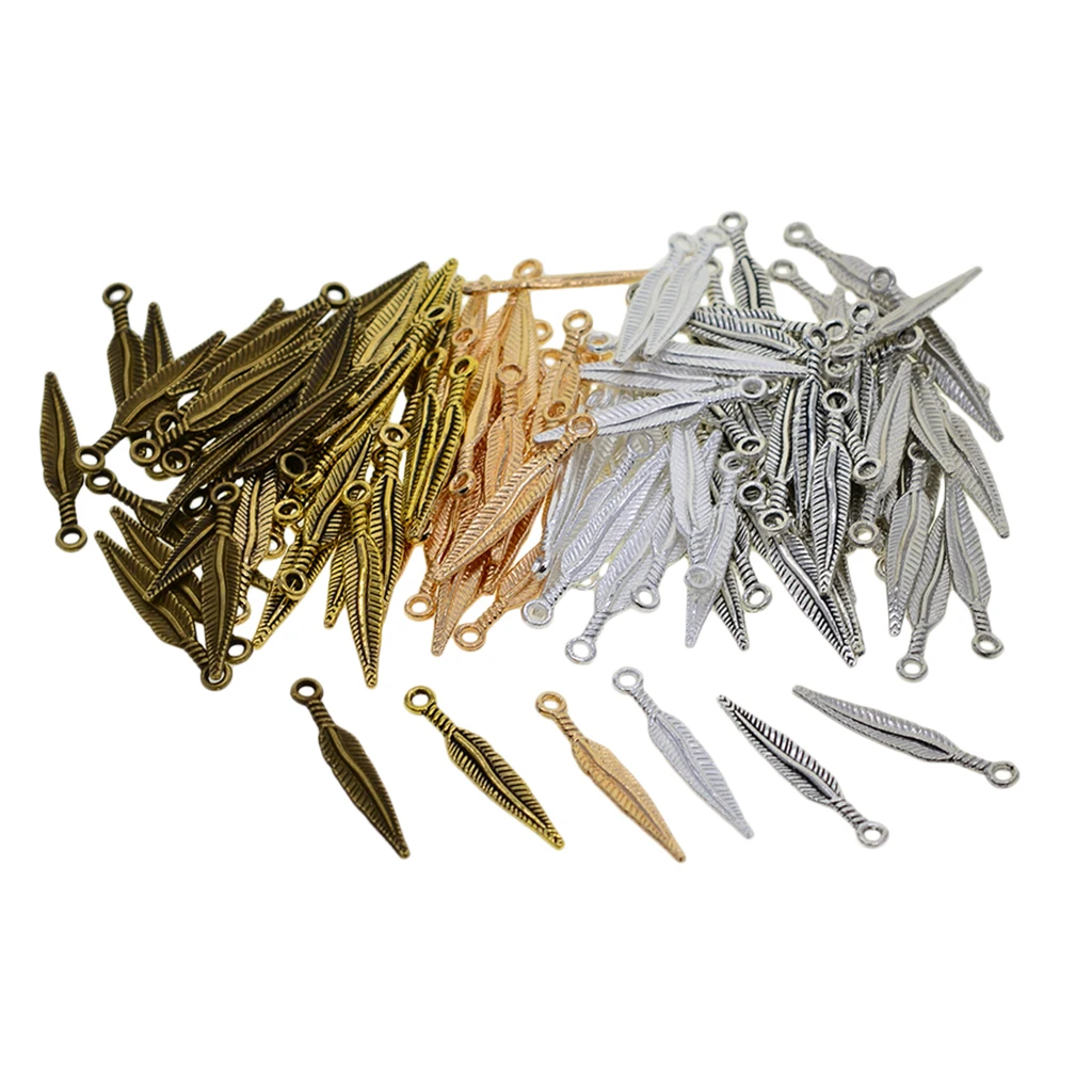 120 PCS Mixed DIY Antique Feather Charms Pendants for Crafting Bracelets Necklace Earrings Fashion Jewelry 