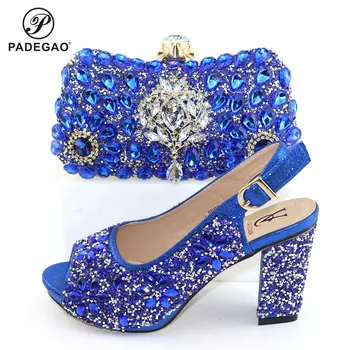 

Blue Color Specisal Design African Women Shoeo and Bag to Match High Quality Matching Shoes and Bag Set Latest for Royal Party