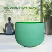 CVNC 8 Inch Green Color F Note Heart Chakra Quartz Frosted Crystal Singing Bowl