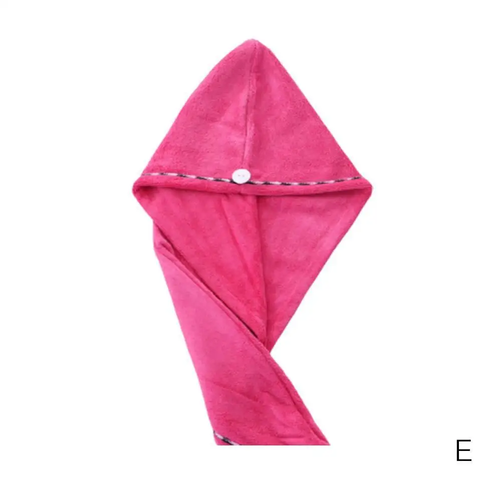 E 1Pc Magic Microfiber Dry Hair Cap Hair Fast Drying Dryer Towel Bath Wrap Hat Quick Cap Turban Bath Towel with Button thicken - Цвет: E