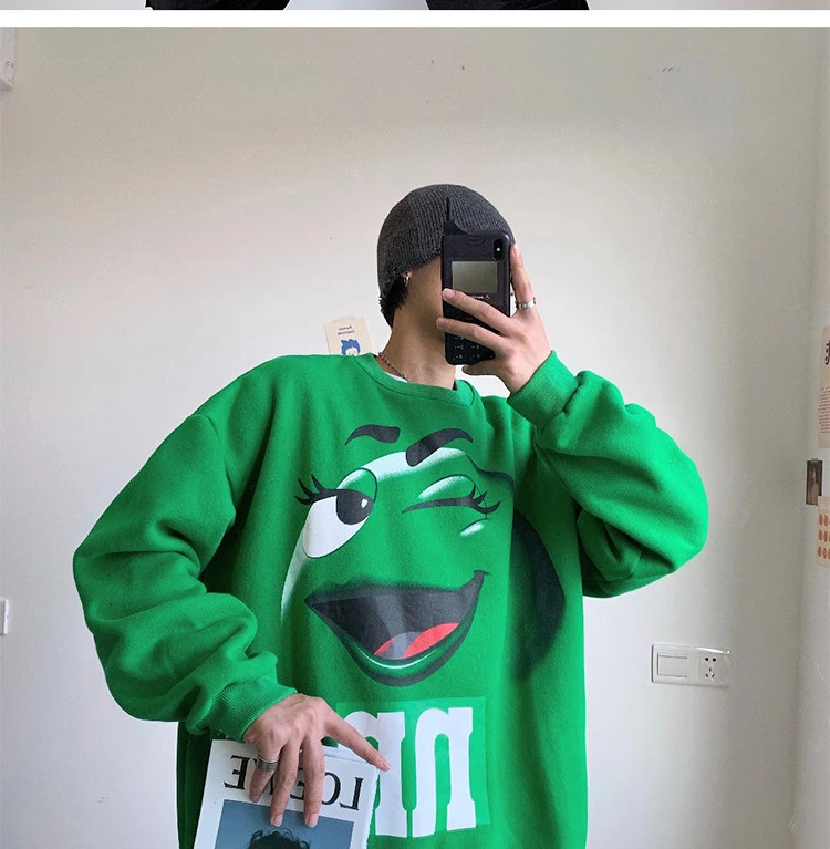 Зима новая Корейская версия тренда High Street National Tide Smiley Face плюс бархатный Толстый Круглый вырез Повседневный пуловер