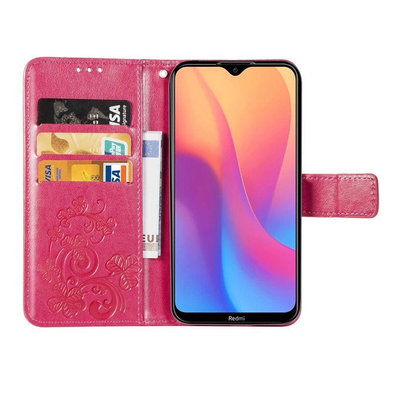 Флип-чехол-кошелек для Xiaomi Redmi 8A, кожаный чехол s для Redmi Note 8, мягкий силиконовый чехол с четырехлистным клевером для Redmi Note 8 Pro, чехол