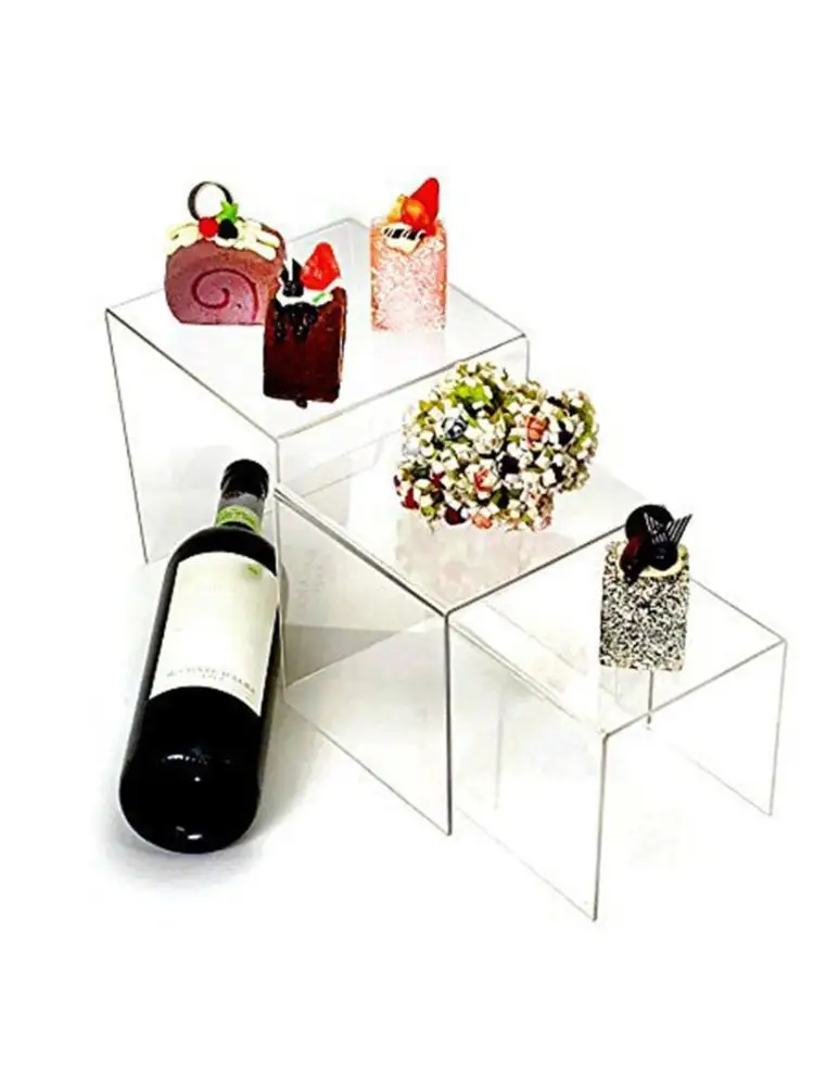 

Square Acrylic Clear 3 Size Riser Display Stands Showcase Set to Set up Jewerly