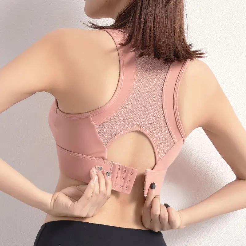 

Mesh Women Yoga Sports Bra Adjustable Back Buckle High Support Women Sports Running Yoga Bra Shockproof Gathered Gym Fitness Bra