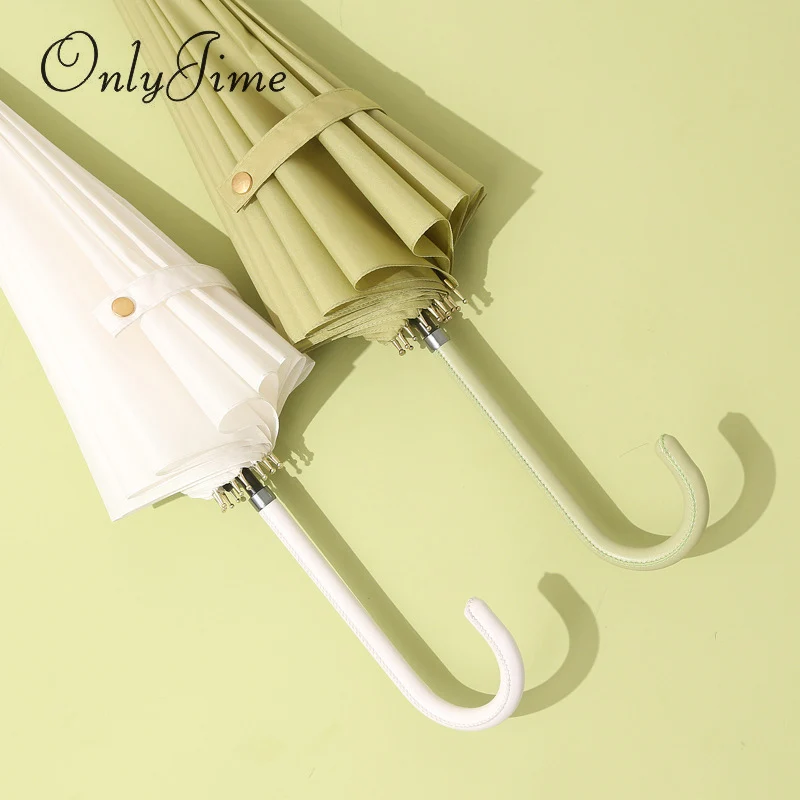 Only Jime Simple Straight Long Handle Umbrella Creative Solid Color Small Fresh Leather Handle Umbrella Retro Student Umbrella