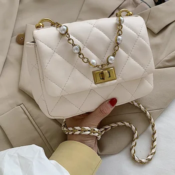 

2020 Autumn&Winter New Arrival Shoulder Cross Body Bags for Women Luxury Hand-woven Pearl Chain Bag Female Small Brand Handbags