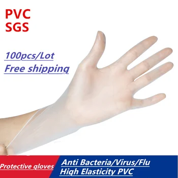 

100 PCS/Lot High Elasticity PVC Disposable Gloves SGS Standard Food Grade Waterproof Allergy Free Disposable Work Safety Gloves