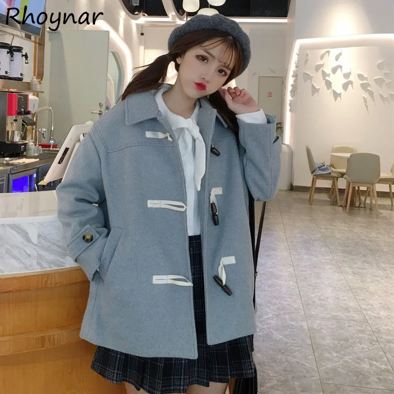 

Blends Women Fashion Winter New Arrival Horn Button Popular Tender Elegant Preppy Style Korean Version Comfort Basic Teens Cozy