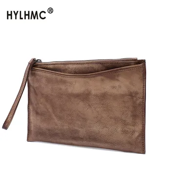 

Retro Leather Men's Clutch Bag Men Small Bag Atmospheric Envelope Bag Wallet Cowhide Leather Handmade Original Vintage Soft Flap