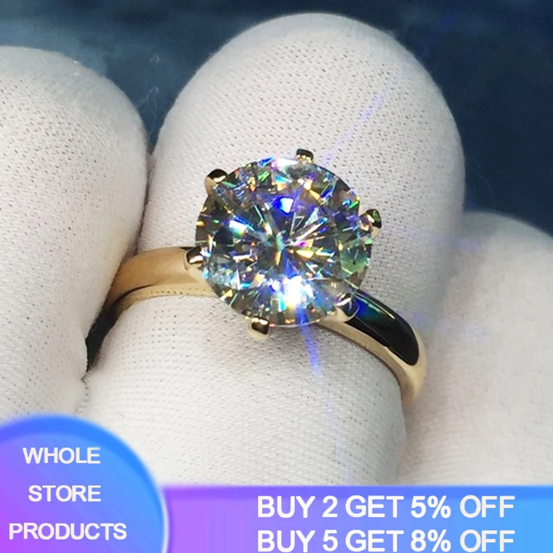 

YANHUI With 18KRGP LOGO Pure Solid Yellow 18K Gold Rings Luxury Round Solitaire 8mm 2ct Zirconia Diamond Wedding Rings For Women