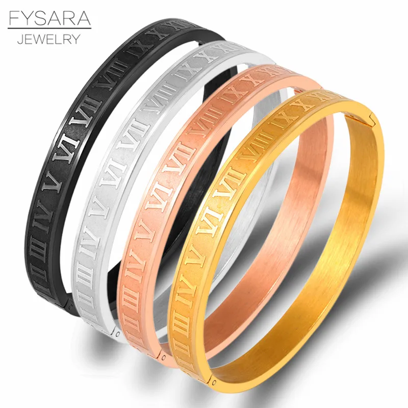 Stainless Steel Rose Gold Color Couple Bracelet Roman Numeral Lover Cuff