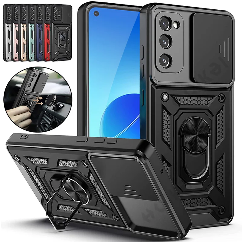 OPPO Reno 6 Z A16 A15 A74 A54 A94 A15S Case Realme  8 C21 C11 2021 A9 A5  Slide Stand Kickstand Ring Camera Military Grade Cover