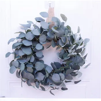

40cm Eucalyptus Wreath Spring Summer Artificial Green Leaf Garland for Front Door Home Room Garden Decoration