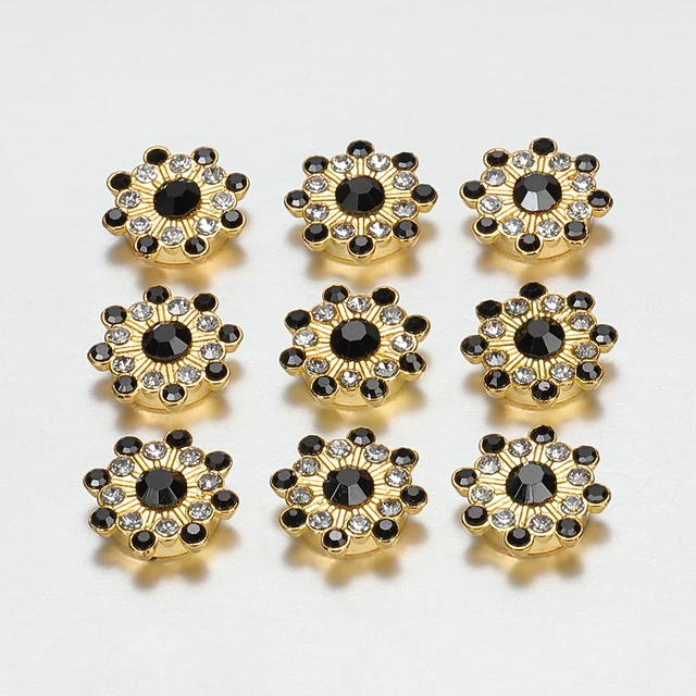 50/100pcs 14mm Rhinestone Cabochons for DIY Jewelry Making Colorful Glass Crystal Core Gold Bezel Brooch Patch Decor Accessories Black