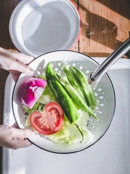 

Japanese porcelian enameled kitchen drainage circular pallet living room fruit dish washing vegetable plate draining board