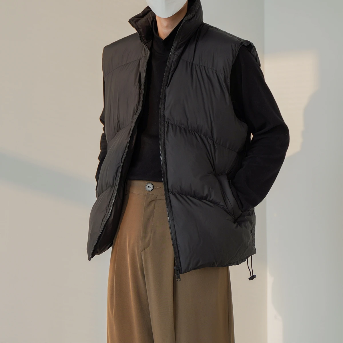 

Winter double zipper cotton jacket men's Korean version of thick casual loose collar warm waistcoat cotton jacket tide